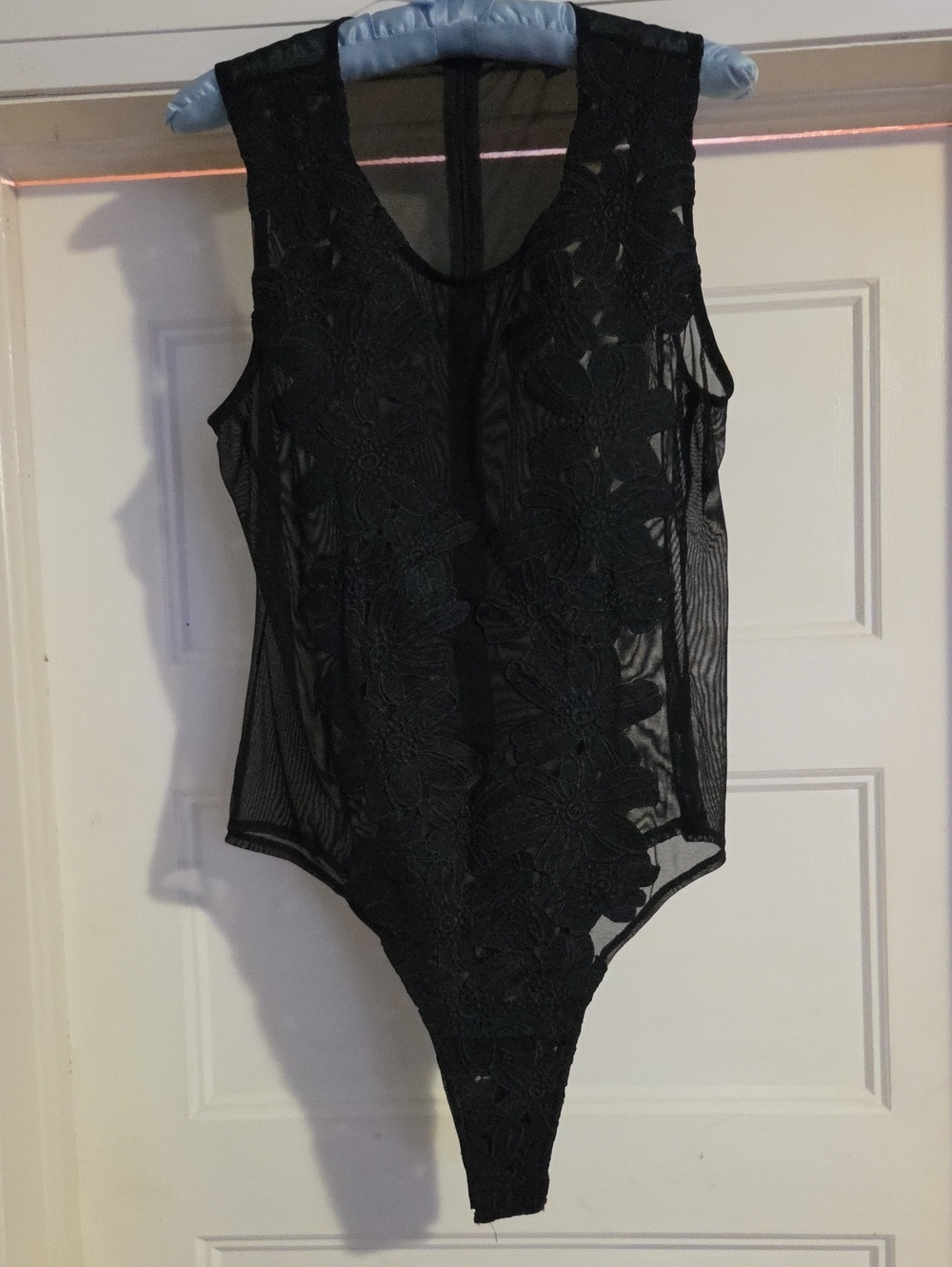 Black Floral Lace Mesh Womens One-Piece Bodysuit